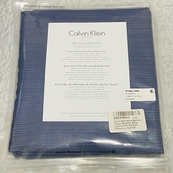 Calvin Klein Bamboo Flower Rhythmic Stripe Hyacinth Pair of Standard Pillowcases - Picture 2 of 7